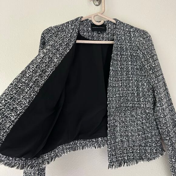 Adrienne Vittadini tweed raw edge open blazer pockets academia preppy fall S - Picture 2 of 16